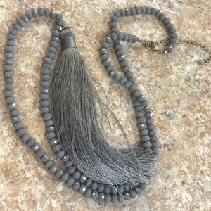 Gray Beaded Tassel Necklace Statement Necklace
